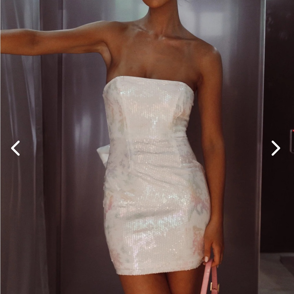 Selfie Leslie VIDA BOW SEQUIN MINI DRESS WHITE size xs